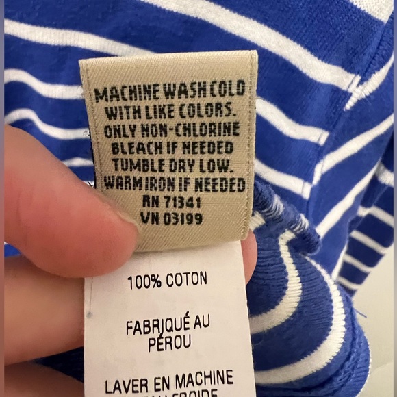 L.L. Bean Blue and White Striped Quarter-Zip Women’s Size M - Picture 7 of 7